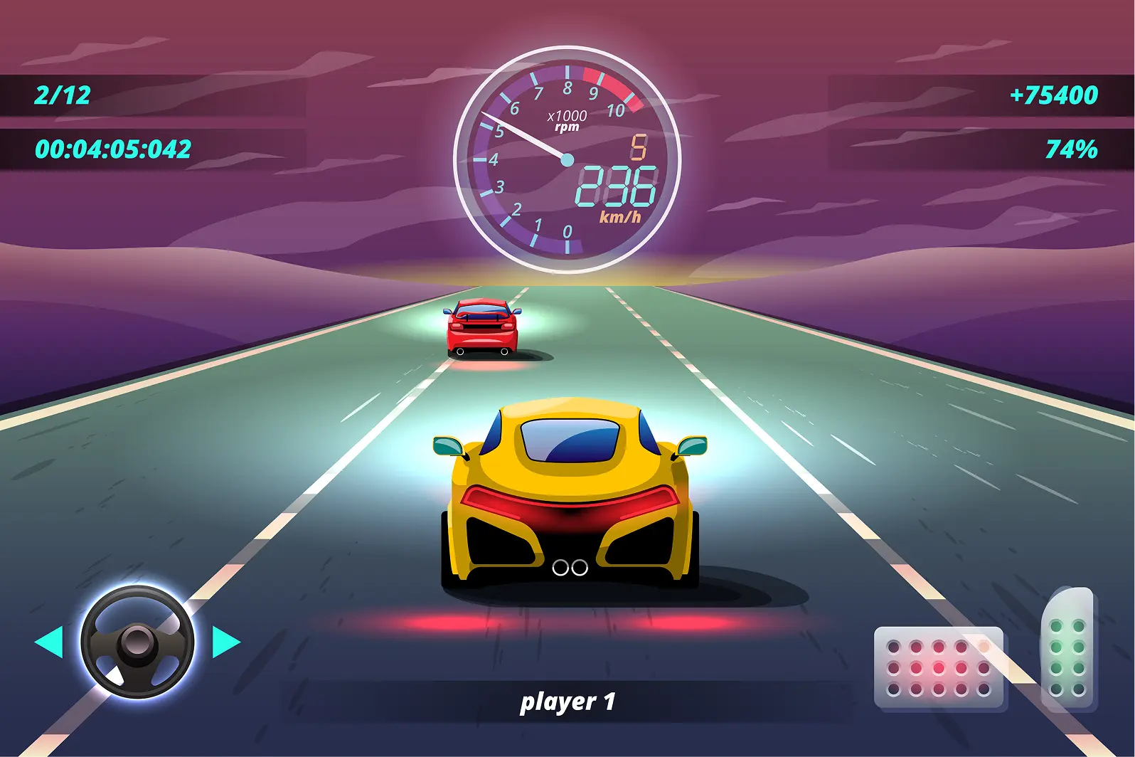 Early exploration of the game concept with a Temple Run-like game with a sport car